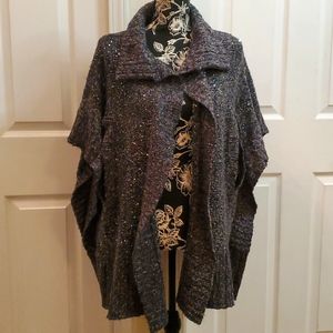 Bebe Gray Metallic Sequin Shawl Sweater O/S